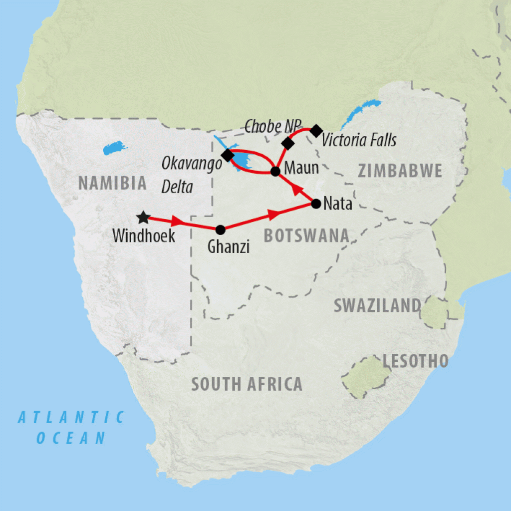Namibia to Falls - 10 days map