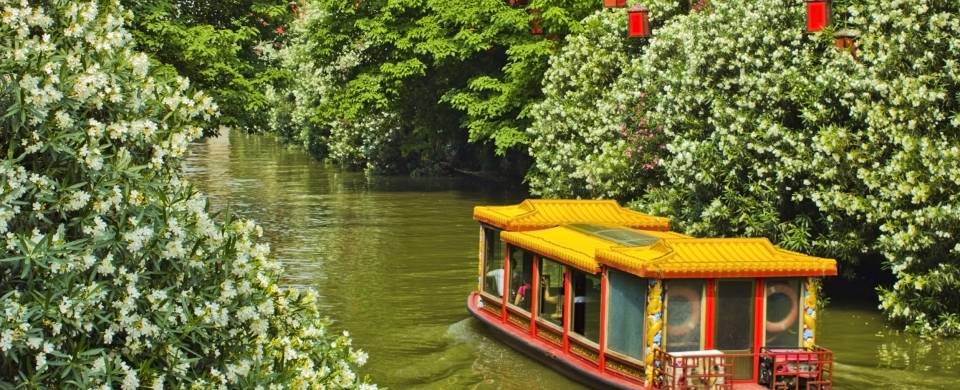 Boat floating along the river in Nanjing