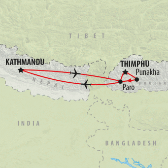 Nepal & Bhutan - 10 days map