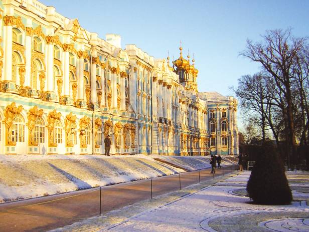 Attractive buildings lining the canals of St Petersburg