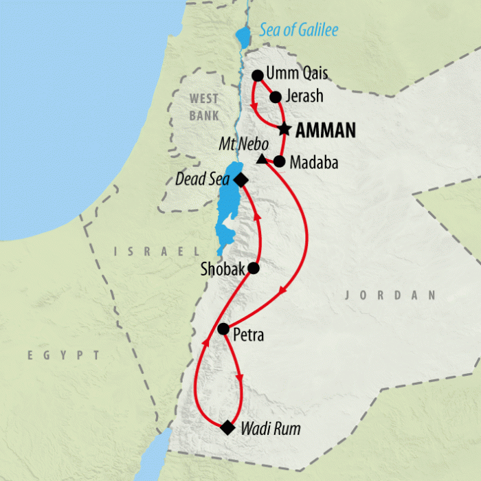 tourhub | On The Go Tours | New Year's in Wadi Rum - 8 Days | Tour Map