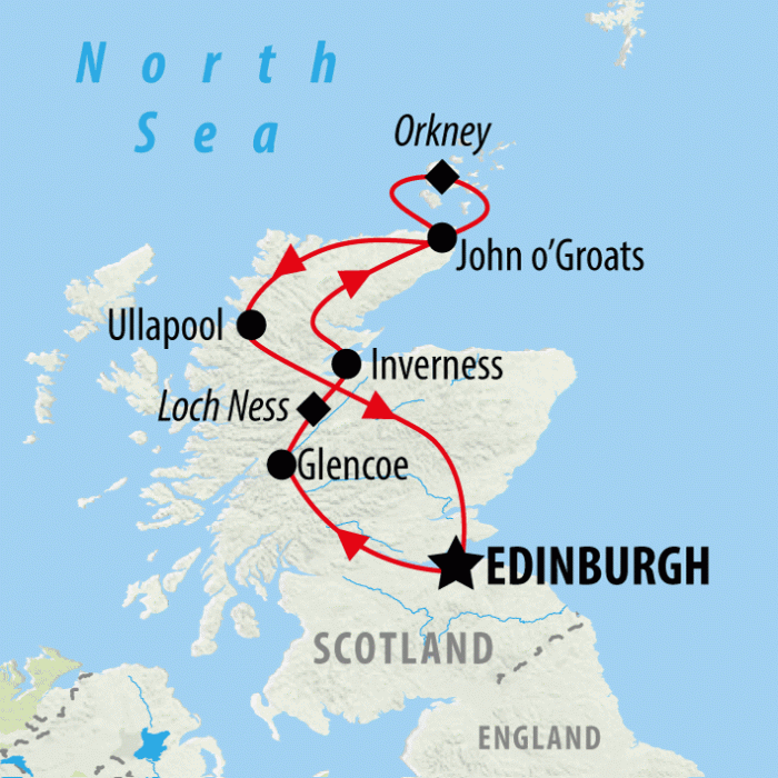 tourhub | On The Go Tours | North Scotland, Loch Ness & Orkney - 5 days | Tour Map