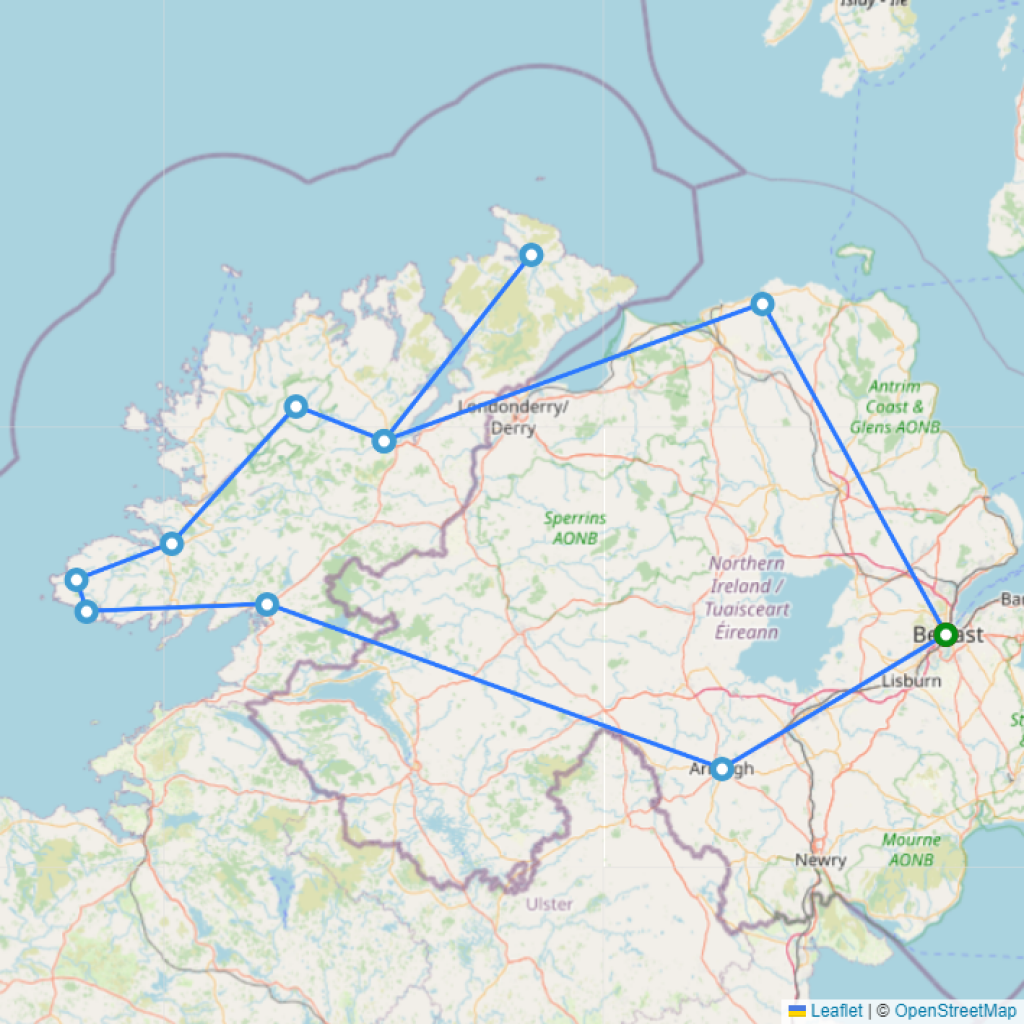 Northern Ireland & County Donegal - 4 days map