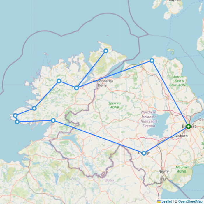 tourhub | On The Go Tours | Northern Ireland & County Donegal (Hotel) - 4 days | Tour Map