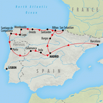 Northern Spain & Porto From Barca - 15 days  map