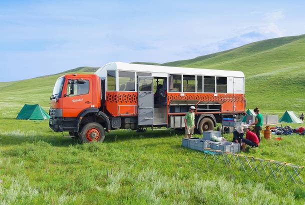 Overlanding truck and tents, South America