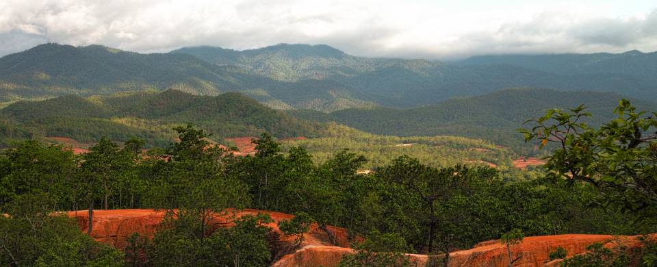 Views of the dense forested and rolling hills that surround the popular town of Pai in northern Thai