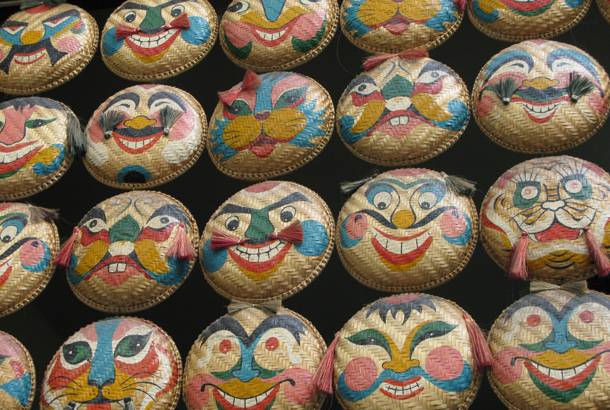 Painted wicker baskets on sale in Vietnam