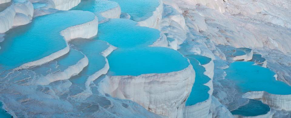 The salt encrusted pools at Pamukkale