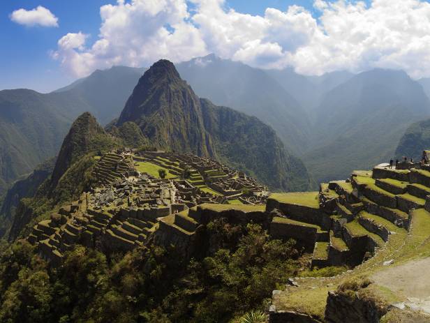 Looking out across the lost Inca citadel of Machu Picchu