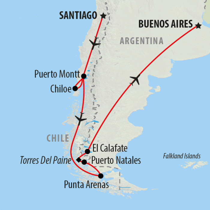 tourhub | On The Go Tours | Patagonian Panorama - 12 days | Tour Map