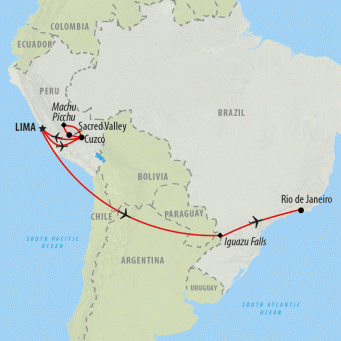 Peru, Iguazu & Rio - 13 days map