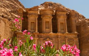 Petra monastery with spring flowers - Jordan - Best time to visit Middle East