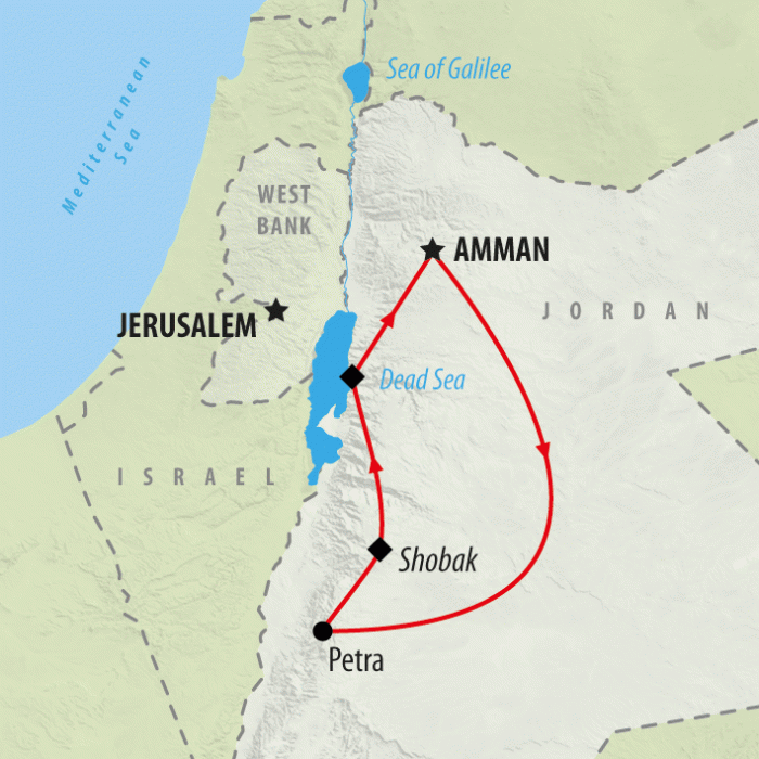 tourhub | On The Go Tours | Petra & The Dead Sea 5 star - 4 days | Tour Map