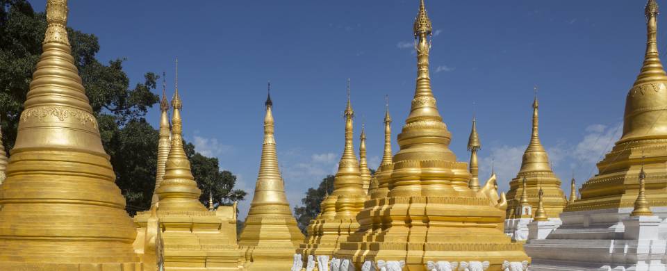 Golden stupas rising up majestically in Pindaya