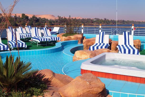 Pool and sunchairs aboard a Nile Cruiser, Egypt