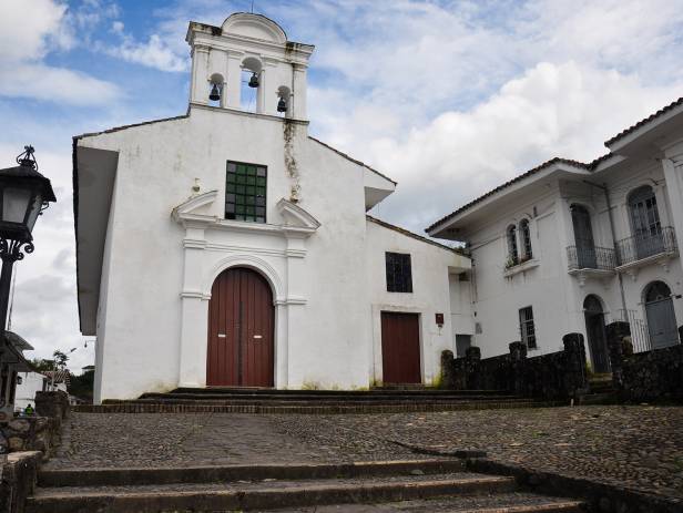 Looking out across the attractive white-washed mansions and their rooftops in Popayan