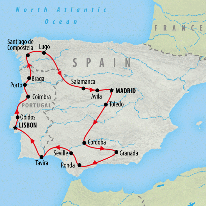 tourhub | On The Go Tours | Portugal & Spain From Lisbon - 13 days | Tour Map
