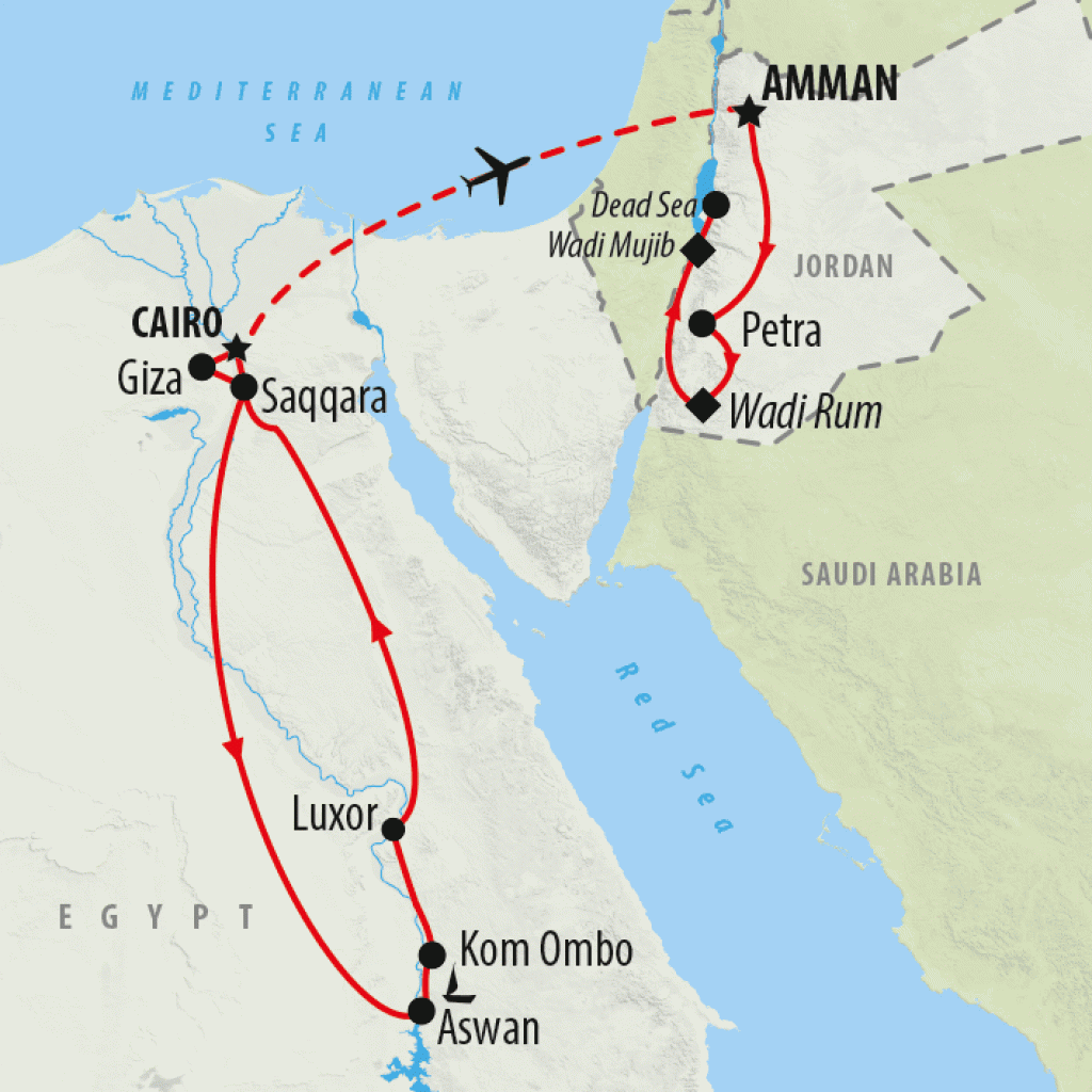 Pyramids to Petra - 15 days map