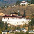 The Mo Chhu flowing alongside Punakha Dzong at Punakha.