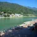 Colourful town of Rishikesh along the edge of the water