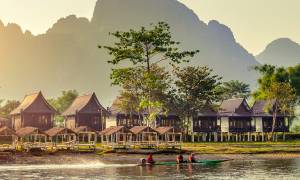 Riverside scene in Vang Vieng, Laos