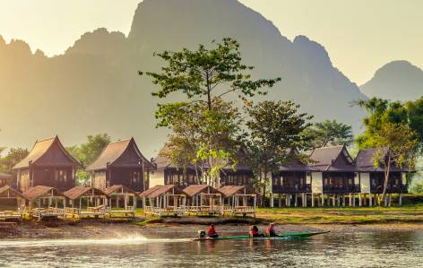 Riverside scene in Vang Vieng, Laos