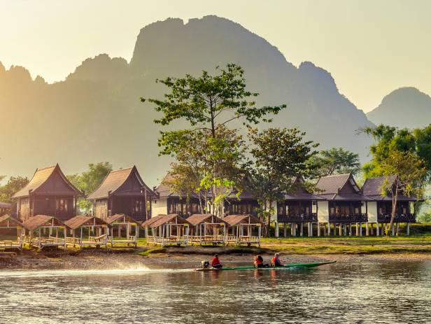 Stunning waterfall with aquamarine water in Luang Prabang