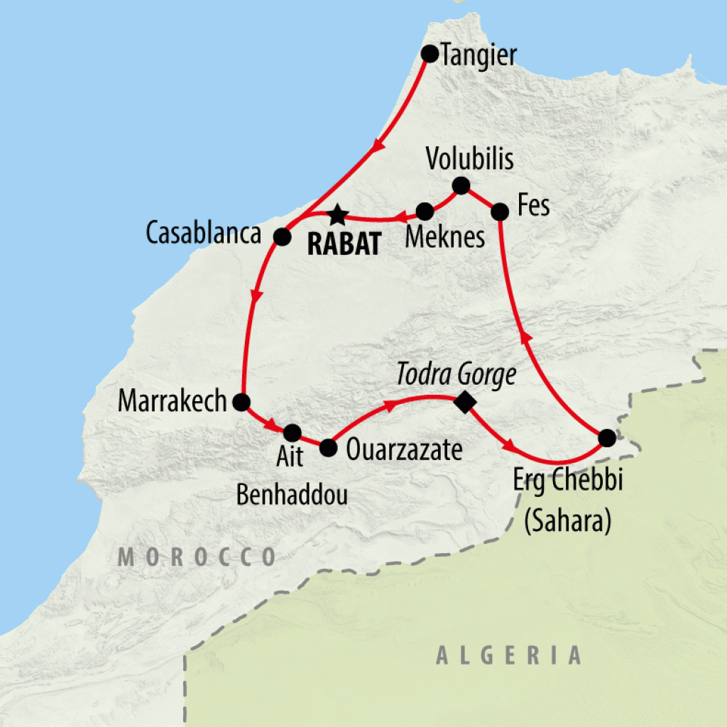 Road to Casablanca from Tangier - 10 days Map