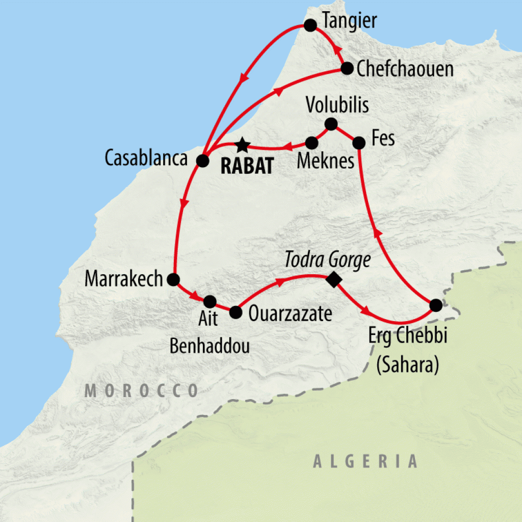 Road to Casablanca with Chefchaouen - 11 days Map