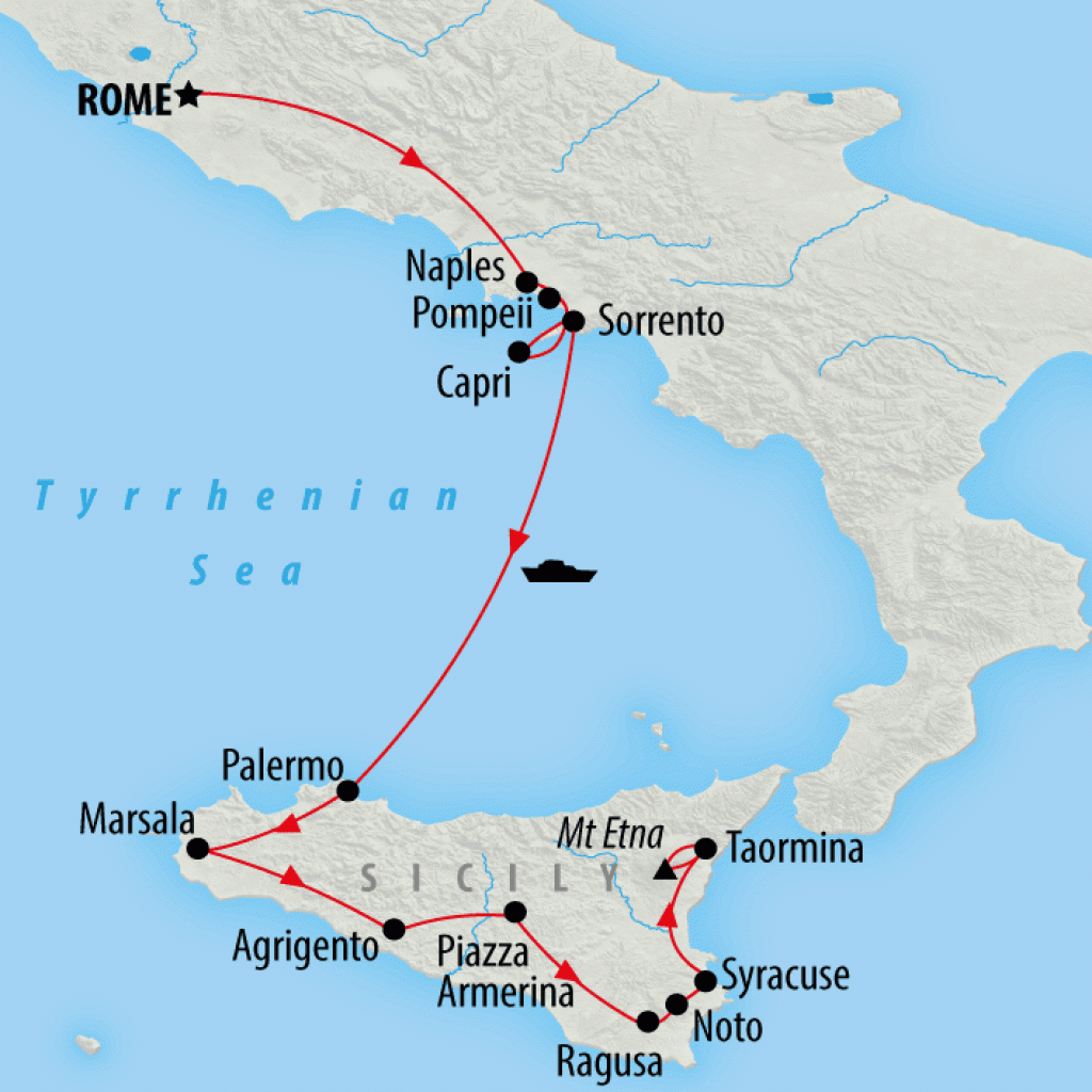 Rome, Naples & Sicily Highlights - 11 days map