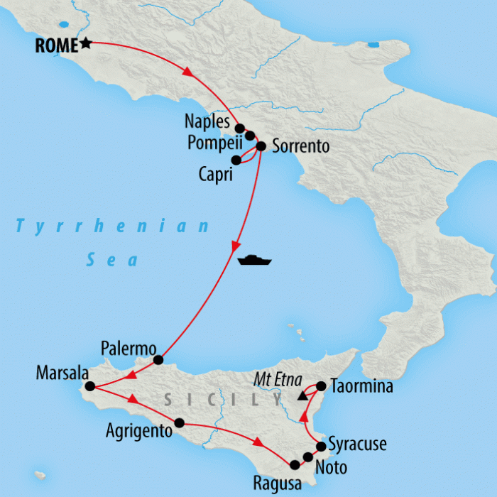 tourhub | On The Go Tours | Rome, Naples & Sicily Highlights - 11 days | Tour Map
