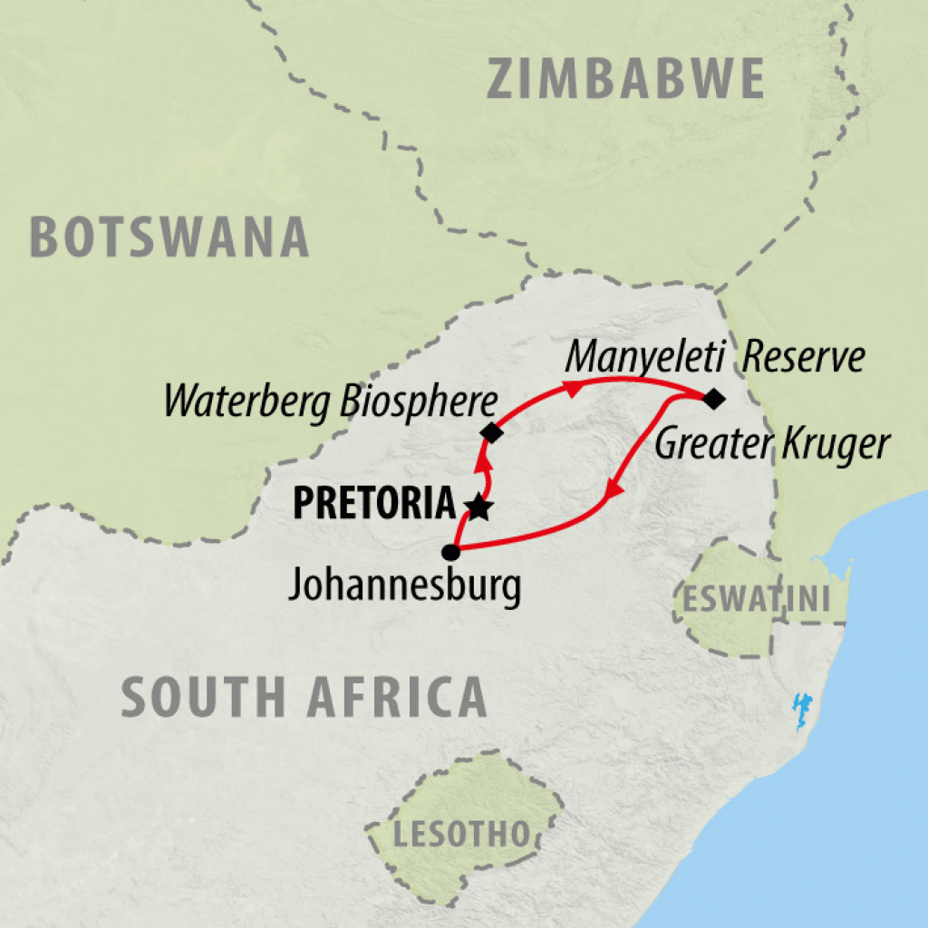 Safari in South Africa - 8 days map
