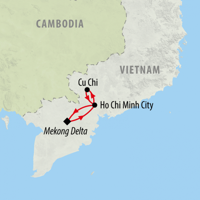 tourhub | On The Go Tours | Saigon, Mekong Delta & Cu Chi Express - 5 days | Tour Map