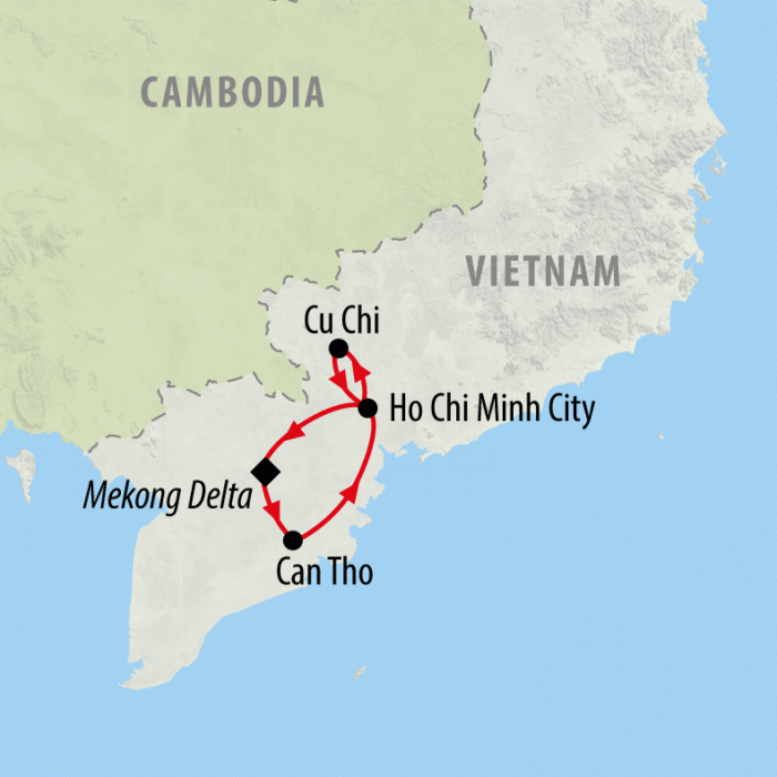tourhub | On The Go Tours | Saigon, Cu Chi & Mekong Delta - 6 days | Tour Map