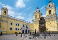 The yellow facade of the San Francisco Church located in Lima's historic centre