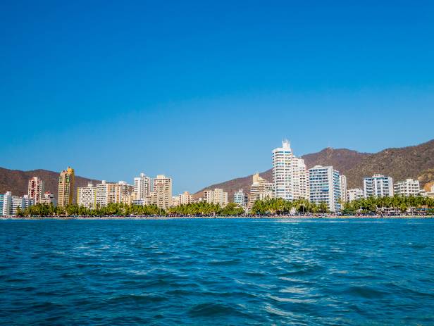 The vivid blue waters of the coast along Santa Marta