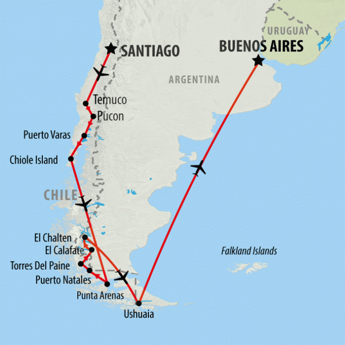 tourhub | On The Go Tours | Patagonia Encompassed - 20 Days | Tour Map