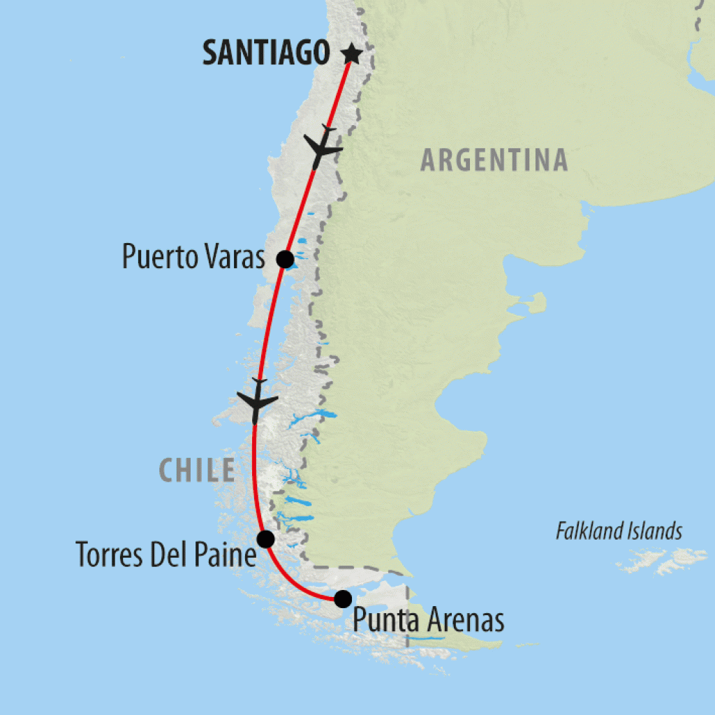 Santiago to Patagonia - 14 days map
