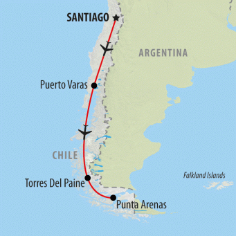 Santiago to Patagonia - 14 days map