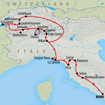 Scenic Switzerland & Northern Italy - 13 days map