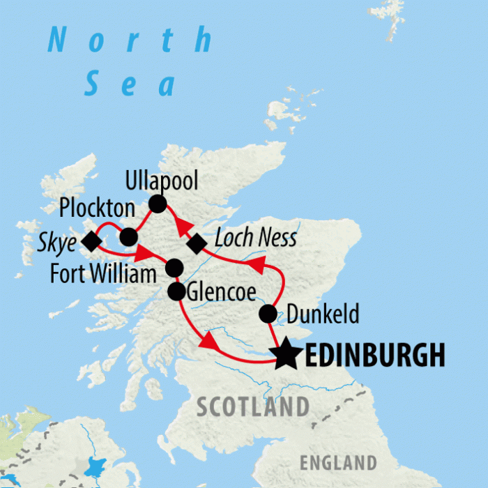 tourhub | On The Go Tours | Scottish Highlands From Edinburgh - 5 days | Tour Map