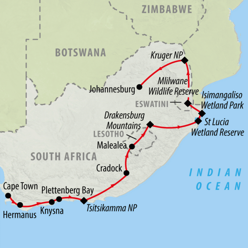 Sensational South Africa 2023 - 18 days map