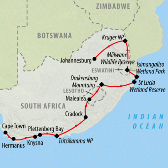 Sensational South Africa - 18 days map