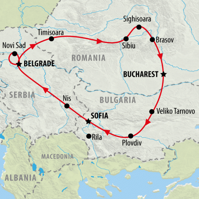 tourhub | On The Go Tours | Serbia, Romania & Bulgaria Discovered - 12 days | Tour Map