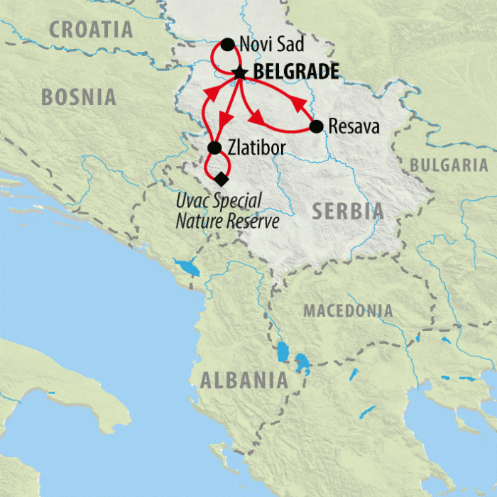 tourhub | On The Go Tours | Serbia Uncovered Superior - 7 days | Tour Map