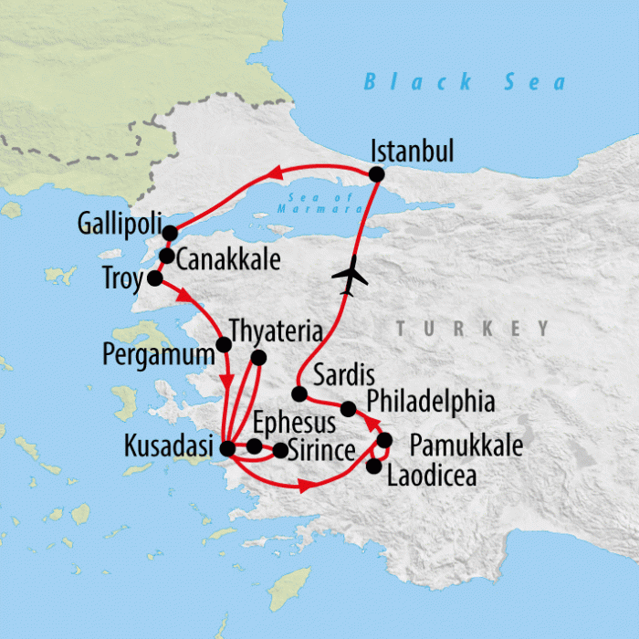 tourhub | On The Go Tours | Seven Churches of Asia Minor - 9 days | Tour Map