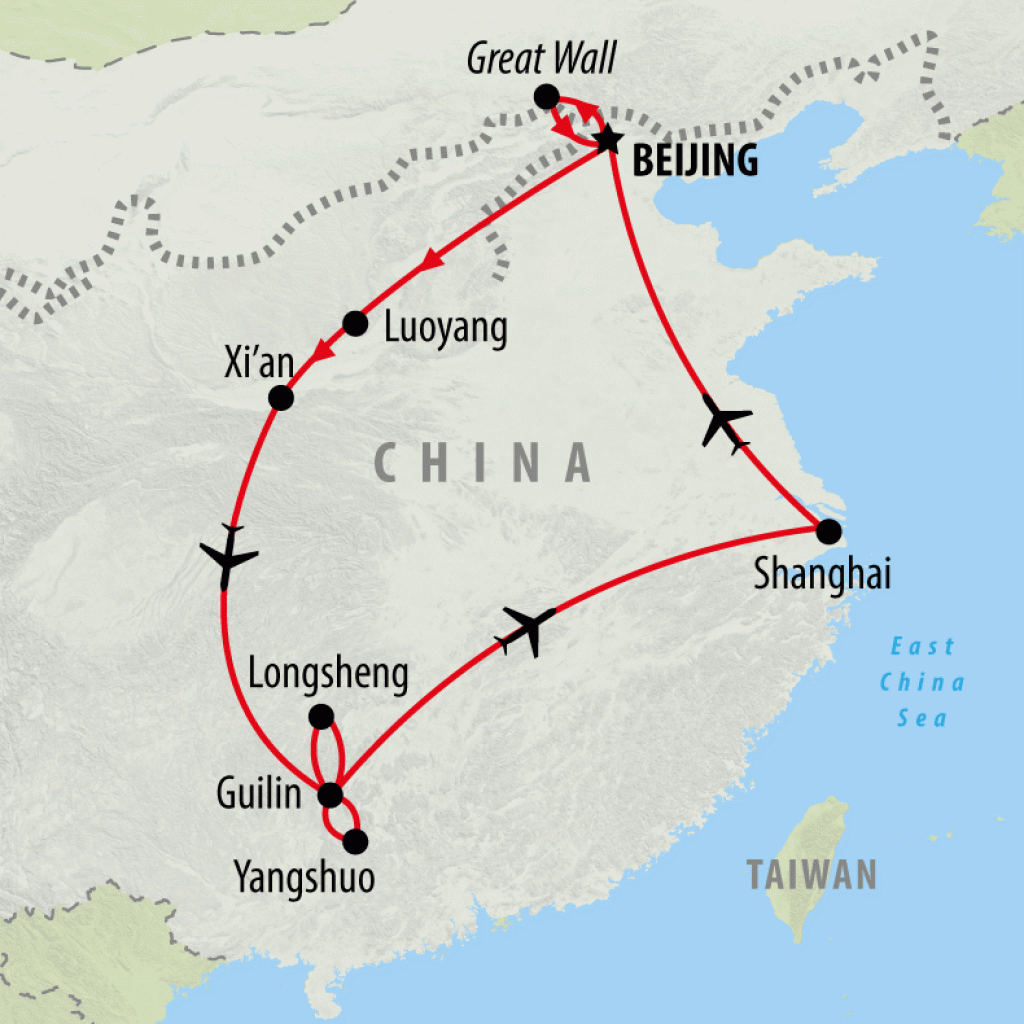 Shanghai to the Dragon's Backbone - 14 days Map