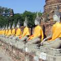 Ancient temples against a bright blue sky in Ayutthaya