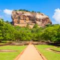 Iconic rock sitting among lush vegetation in Sigiriya